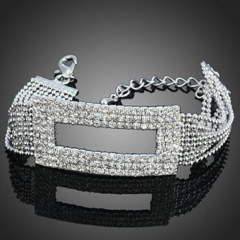 Rectangle CZ Crystals 18K White Gold Plated Lady Linked Chain Bracelet 