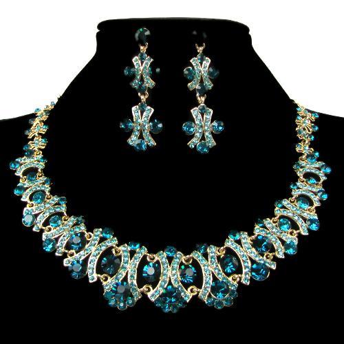 Stunning Design Party Lake Blue Crystals Necklace Set on Luulla